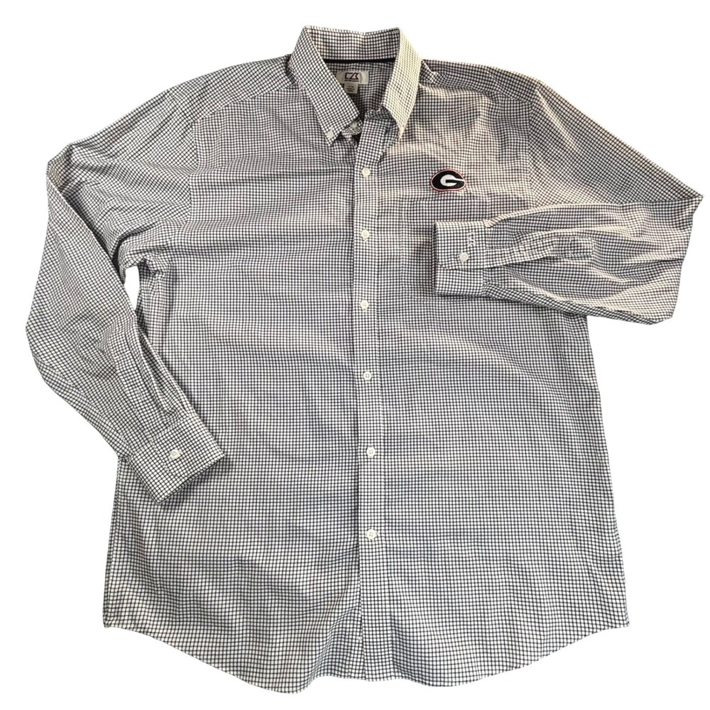 Cutter Buck Mens Long Sleeve Button Down Shirt Georgia Bulldogs Gingham Size L‎